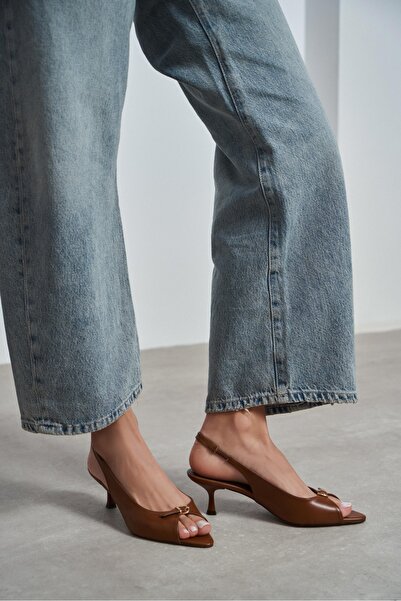 NİŞANTAŞI SHOES Rone Taba Matte Pointed Toe Open-Front Buckle Thin Heeled Wom...