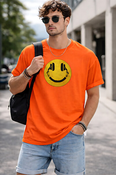 ArtYus Smile Headphones Printed Unisex Oversize T-Shirt – Modern Emoji Graphi...