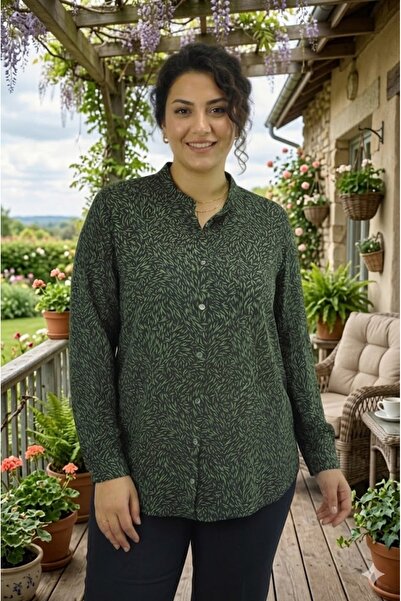 elma abone قميص نسائي كبير الحجم بأزرار من الفيسكون