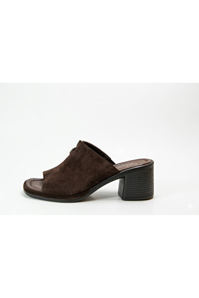 Beety 49.34 Genuine Leather Brown Classic Thick Heeled Women's Slippers