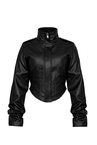 Moderk High-Quality Leather Jacket with High Collar Corset Style