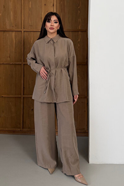 Balenbi Cămașă supradimensionată cu guler și șireturi, croială lejeră, set hi...