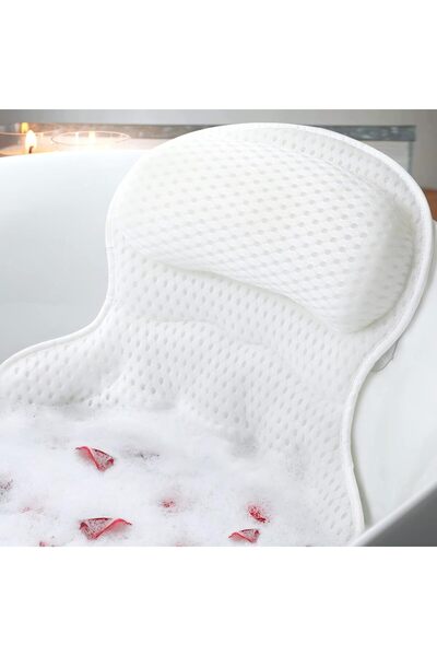 VELORA Bathtub Pillow with Suction Cups 6 Points Neck and Back Support Ergono...