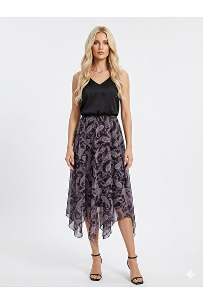 DAME Fusta premium de damă, asimetrică, din șifon, cu model retro