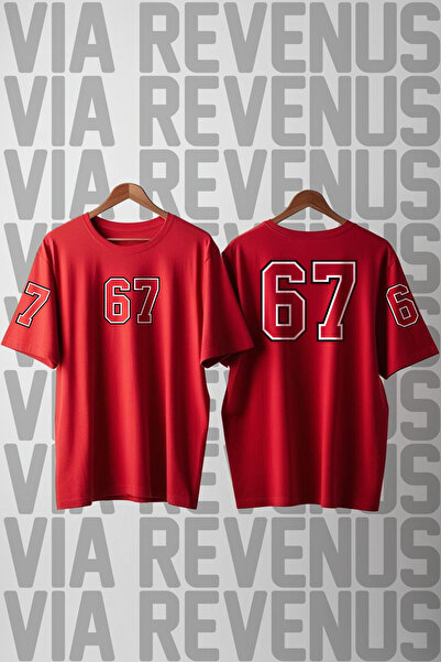 Vordevia 67 Six Seven Front and Back Sleeve Printed Crew Neck Loose Cut 100% ...