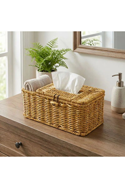 shopwave Natural Rattan Look Wicker Makeup, Jewelry, and Towel Organizer with...