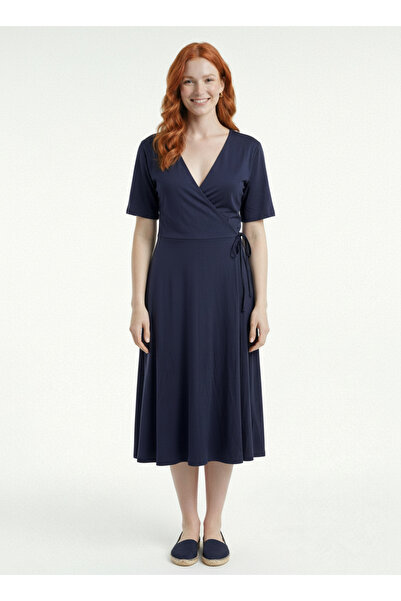 Neden Tekstil Women's Double-Breasted Midi Dress - Navy Blue