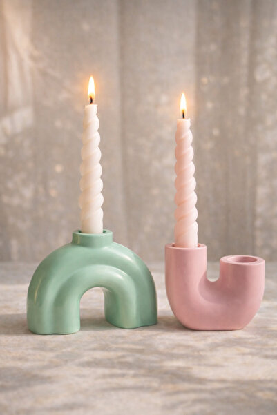 LORİCA Dekoratif ikili minimal şamdan seti mumluk ev ofis dekoru renkli 10x10...