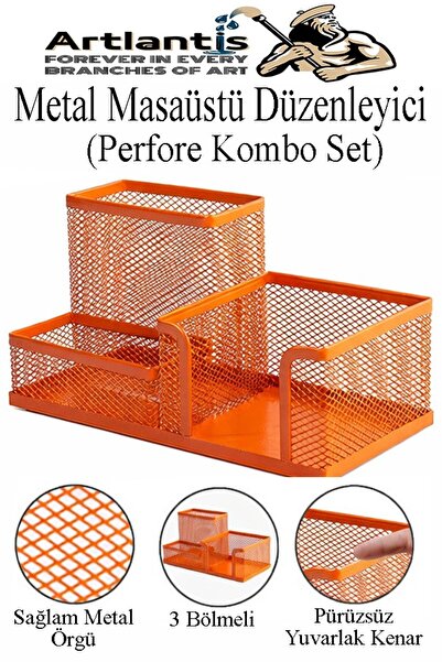Artlantis Masaüstü Metal Kalemlik Seti 3 lü Kombo 1 Paket Fileli Perfore Renk...