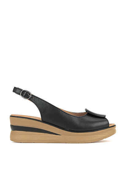 Ziya , Women's Genuine Leather Wedge Heel Sandals 161992Z1802 Black