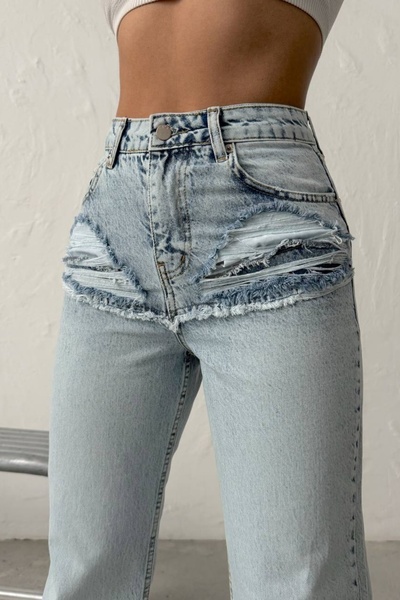 WOMAN VISION High Waisted Wide Leg Distressed Denim Jeans 915