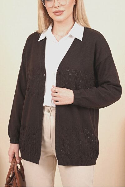 Modamorfo Araboy Openwork Knitwear Cardigan -K. Coffee