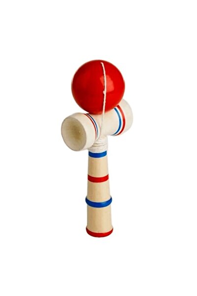 Zanox Kendama, Joc de îndemânare din lemn, Bilă roșie, 17 x 6.5 cm