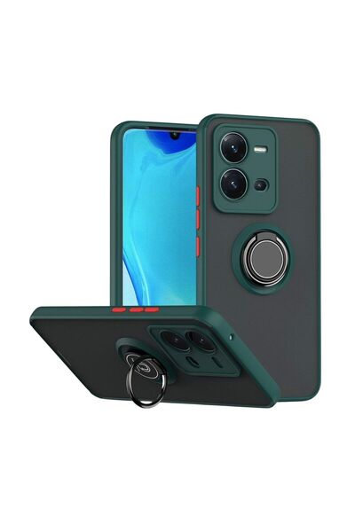 HANPORIUM Vivo V25 Uyumlu Kılıf Yüzüklü Standlı Extra Darbe Koruma Sert Silik...