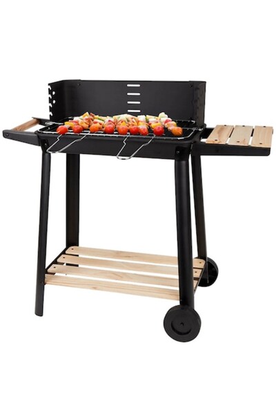 Generic Grătar de grădină pe cărbuni, grătar reglabil, rafturi laterale și in...