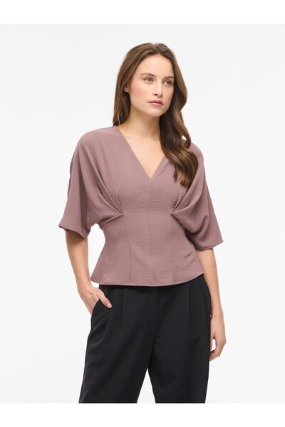 VILA Oberteil mit kurzen Ärmeln VIRELLA V-Ausschnitt