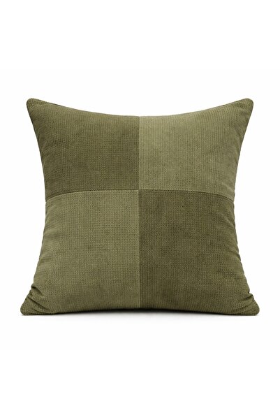 OEM Decorative Pillowcase, Textured Patchwork Pattern, Army Green - 45x45 cm