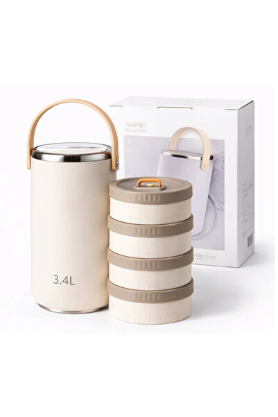 2AMNOVA Termos Alimentar Inox 304, 3.4L, Cu 4 Caserole, Izolatie Termica, Cap...