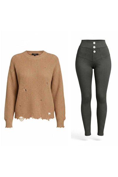 ANATOLIATEKSTILE Women's Set Long Oversize Sweater + Leggings – Comfortable C...