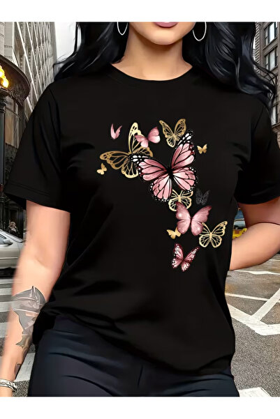 LİNA06 Watercolor Butterfly Pattern Print, Stylish And Breathable T-Shirt