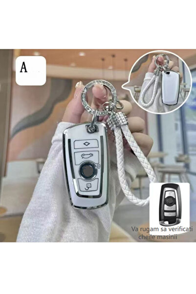 QGC Luxury Car Key Case with Bling Bling Crystals & Knitted Lanyard - Silver,...