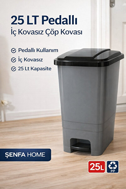 Asilplastik 25 LT Pedallı İç Kovasız Çöp Kovası