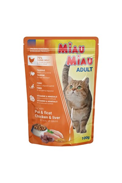 MIAU MIAU WET FOOD FOR CATS MEAU-MEAU, CHICKEN AND LIVER IN SAUCE, PACKAGE 24...