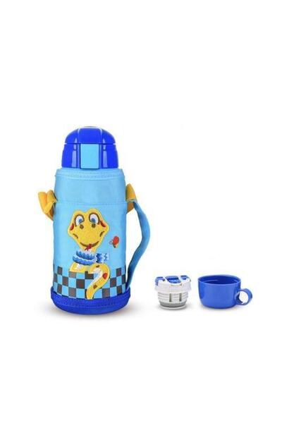 Beddybear Termos pentru copii cu capac, pai și cană, BeddyBear, 630 ml, Albastru