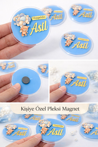ouzhanya hediyelik Kişiye Özel Pleksi Bebek Magneti İsimli Hoşgeldin Bebek Ha...