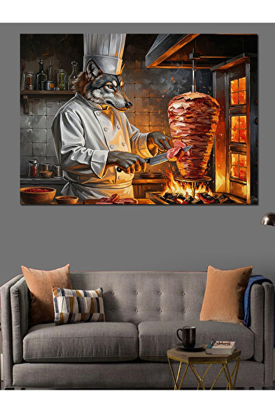 Artmeg Pictură decorativă pe pânză cu figurină lupului, stil Döner Ustası - T...