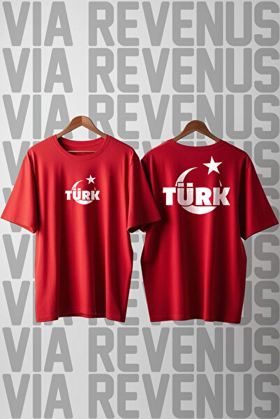 Vordevia Turkish and Crescent Star Front and Back Printed Crew Neck Loose Fit...