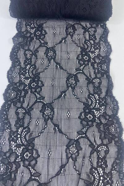 Hobigram Ornament decorativ din dantelă elastică din Lycra, negru, lat