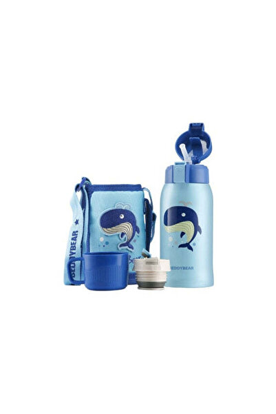 Beddybear Termos pentru copii cu husă, pai și cană, BeddyBear, Balenă Albastr...