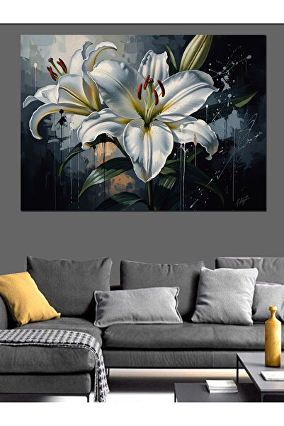 Artmeg Pictură artistică cu flori de crin alb - Pânză decorativă - Tablou din...