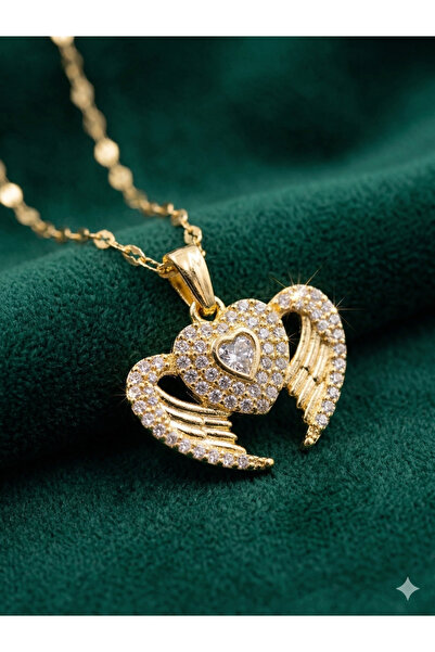 glanssieraad Angel Winged Heart Necklace Gold Color Zircon Stone Sparkling Wo...