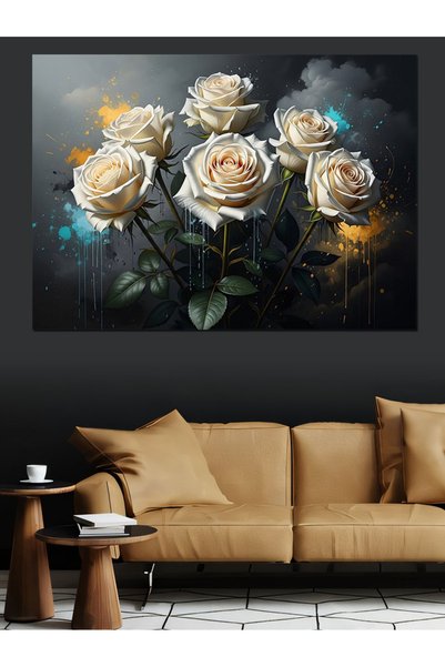 Artmeg Tablou cu trandafiri albi, pictură decorativă pe pânză - Tablou din le...