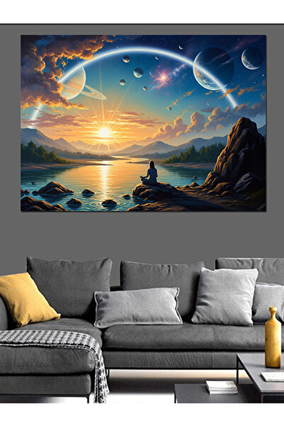 Artmeg Siluetă umană meditând pe lac - Pânză decorativă - Masă din lemn MDF