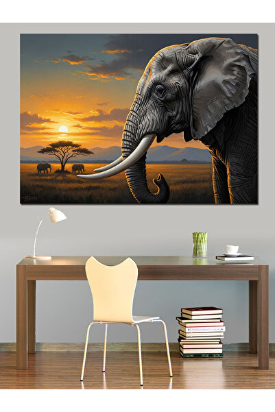 Artmeg Elefant care merge pe savana la apusul soarelui - Tablou decorativ din...