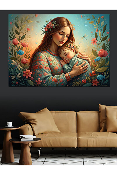 Artmeg Pictură decorativă pe pânză „Mamă îmbrățișând copilul” - Tablou din le...