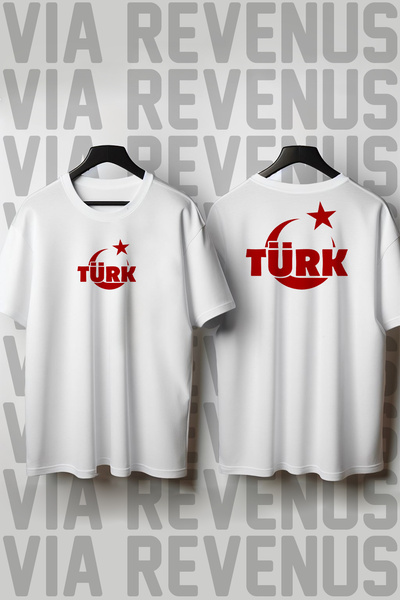 Vordevia Turkish and Crescent Star Front and Back Printed Crew Neck Loose Fit...