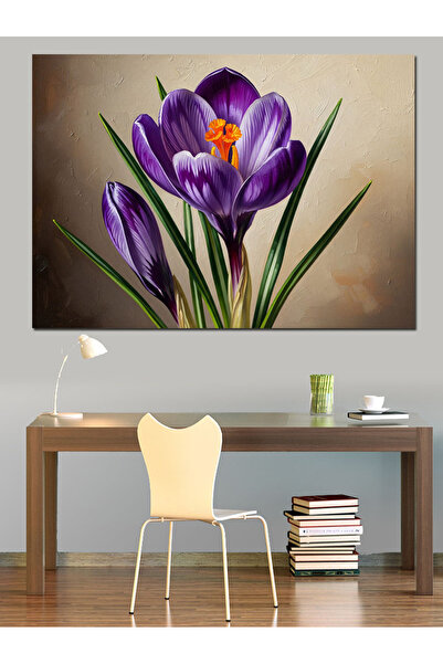 Artmeg Pânză decorativă cu flori de crocus mov - Tablou din lemn MDF