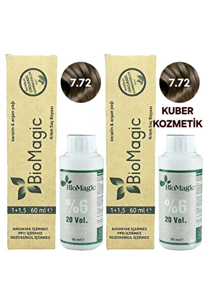 BIOMAGIC 7.72 Küllü Kumral Organik Amonyaksız Saç Boyası 2 Boya+2 Oksidan