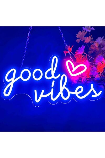 Slasa Good Vibes Neon Sign Aesthetic Wall Decor Light 20x40 with 6 mm Acrylic...
