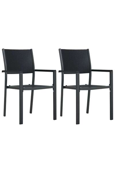 vidaxl Scaune de grădină, 2 buc., negru, plastic, aspect ratan