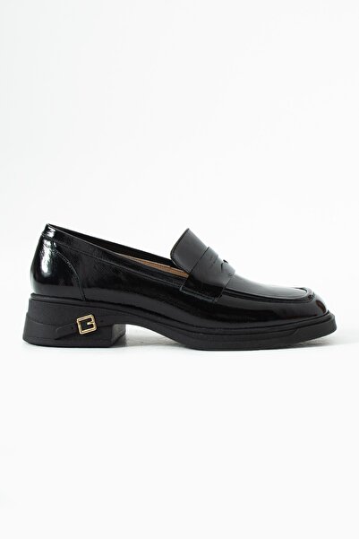 dericia shoes Flair Hakiki Deri Rugan Günlük Rahat Kadın Loafer Ayakkabı