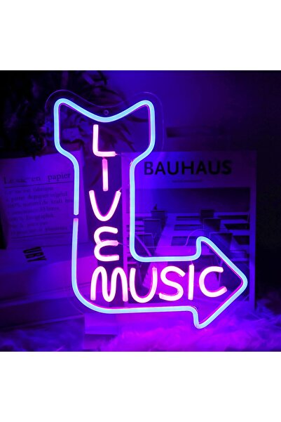 Slasa Live Music Neon Sign LED Wall Decor for Room Bar 32x39 with 6 mm Acryli...