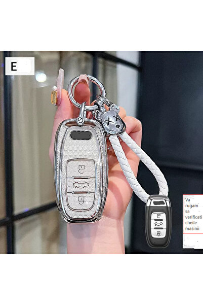 QGC Husa de Chei Auto Argintiu cu Textură, Snur Tricotat și Jucăuș, Accesoriu...