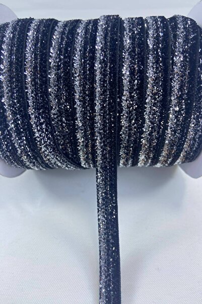 Hobigram Panglică de catifea neagră argintie cu sclipici pentru decorare și a...