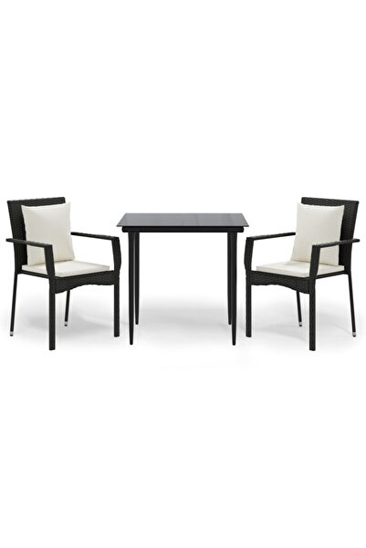 vidaxl Set mobilier de grădină cu perne, 3 piese, negru, poliratan