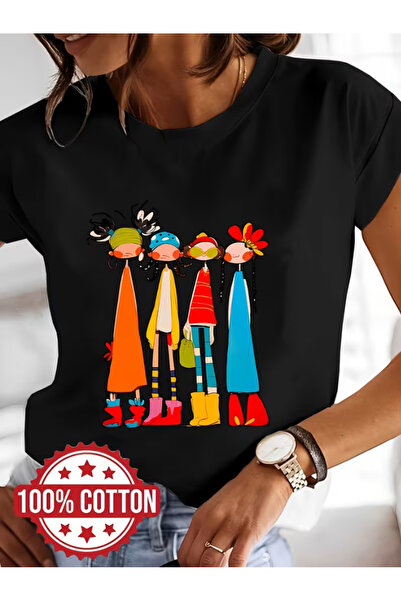 LİNA06 Graphic Print T-Shirt Made of 100%, Featuring a Colorful Abstract Desi...